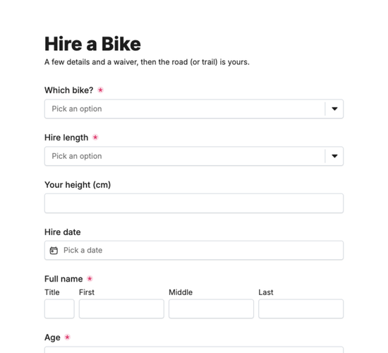Bike Hire & Rental Waiver Form