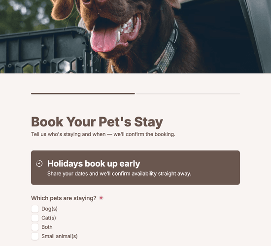Kennel & Cattery Boarding Booking Form