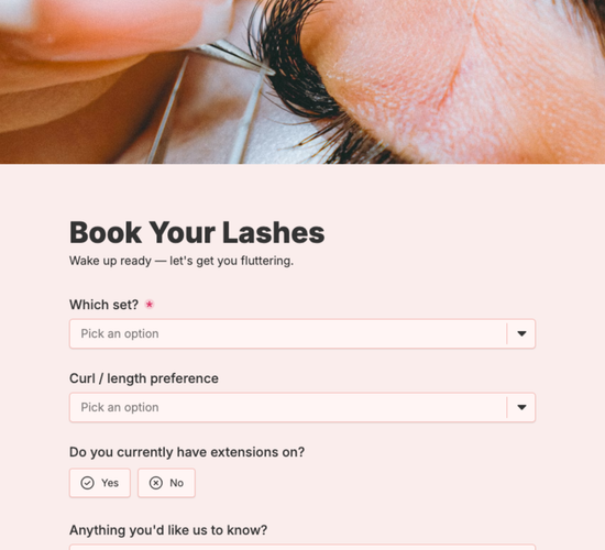 Lash Extensions Booking Form