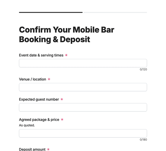Mobile Bar Booking & Deposit Agreement Form