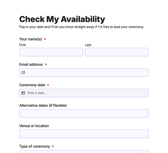 Celebrant Availability Check Form