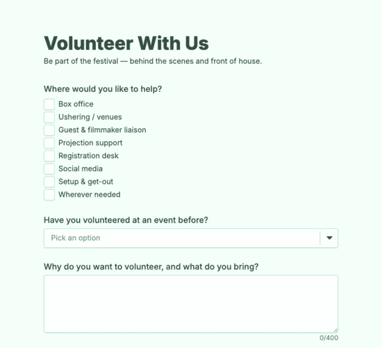 Festival Volunteer Application Form