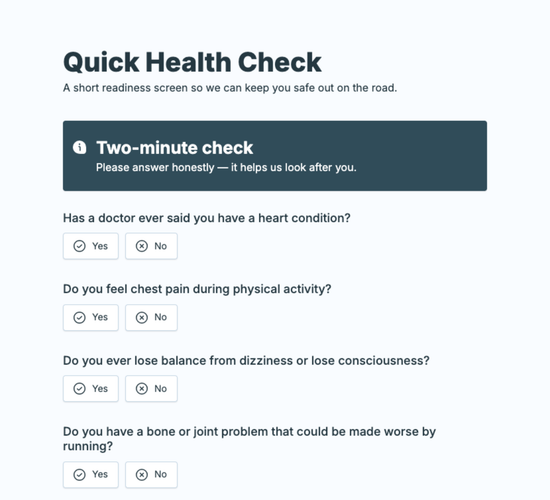 Runner Health & Readiness PAR-Q Form