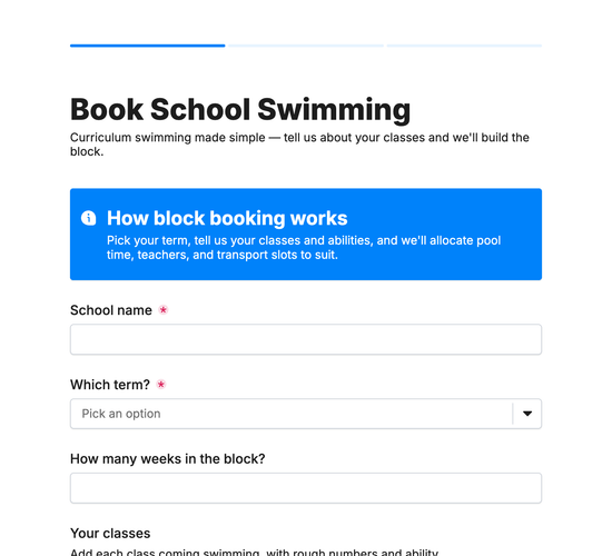 School Swimming Block Booking Form