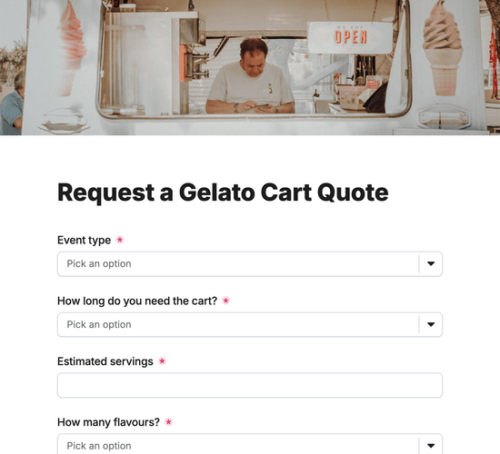 Gelato Cart Hire Quote Request Form