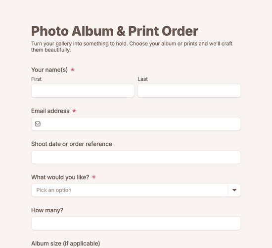 Photo Album & Print Order Form