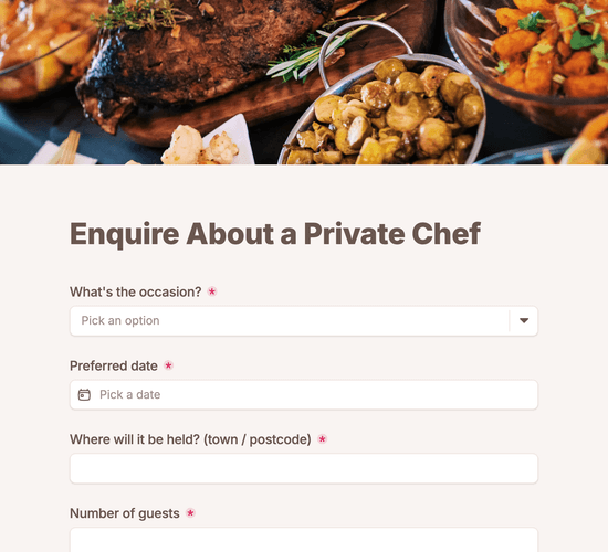 Private Chef Dinner Party Enquiry Form