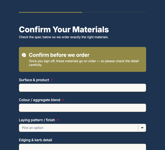 Driveway & Paving Materials Confirmation Form