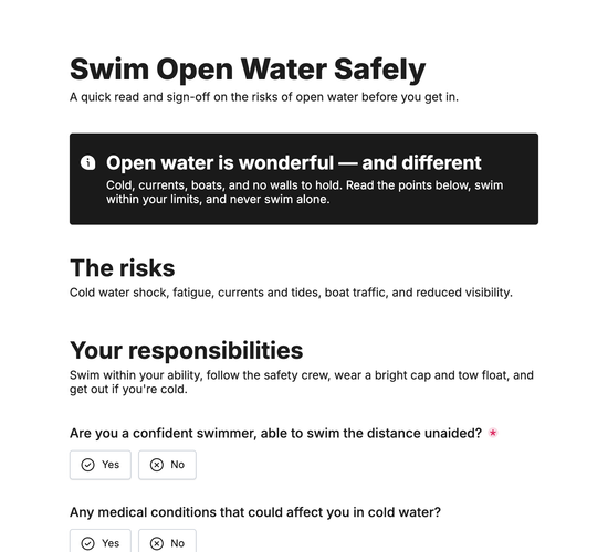 Open Water Safety Waiver & Risk Acknowledgement Form
