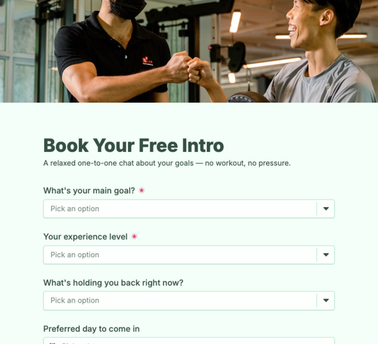 Free No-Sweat Intro Booking Form