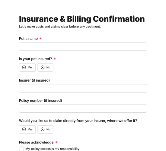 Pet Insurance & Billing Confirmation Form