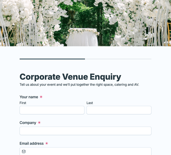 Corporate Venue Hire Enquiry Form