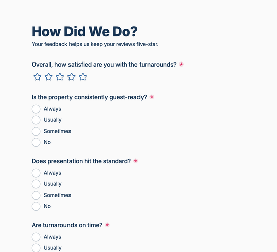 Holiday Let Cleaning Feedback Form