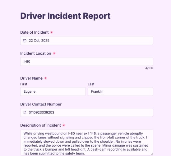 Driver Incident Report Form