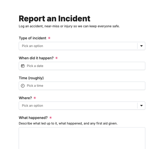 Climbing Wall Incident Report Form