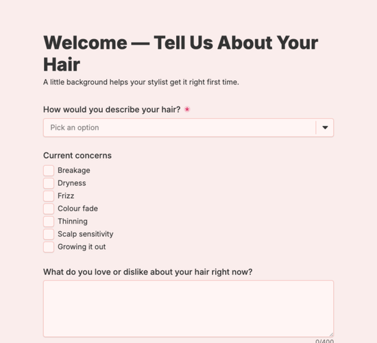 New Client Hair Consultation Form