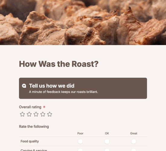 Hog Roast Event Feedback Form