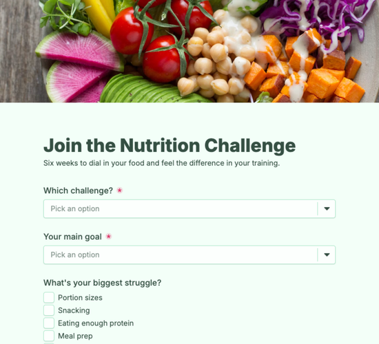 Nutrition Challenge Registration Form