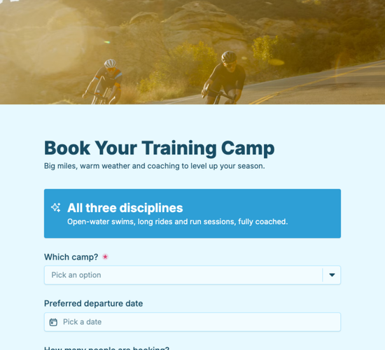 Triathlon Training Camp Booking Form