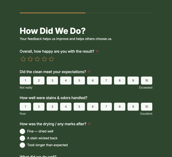 Carpet & Upholstery Cleaning Feedback Form