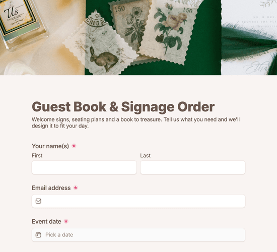 Guest Book & Signage Order Form