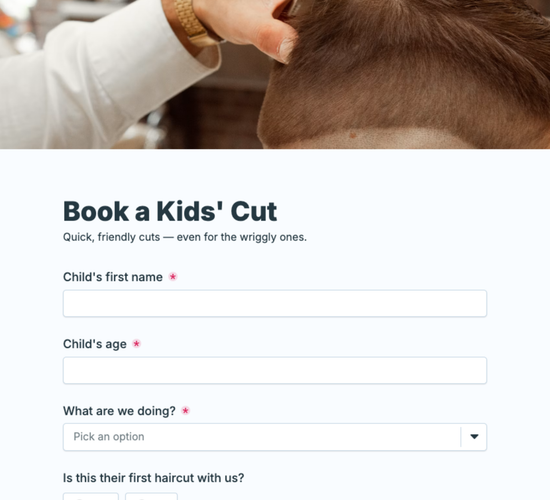 Kids Haircut Booking Form