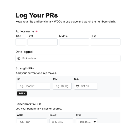 Personal Record & Benchmark Tracking Form