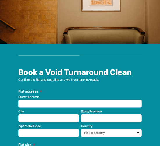 Void Flat Turnaround Clean Booking Form
