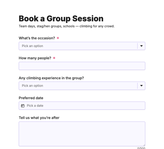Corporate & Group Climbing Session Inquiry Form