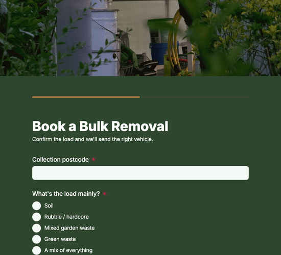 Bulk Garden Rubbish Removal Booking Form