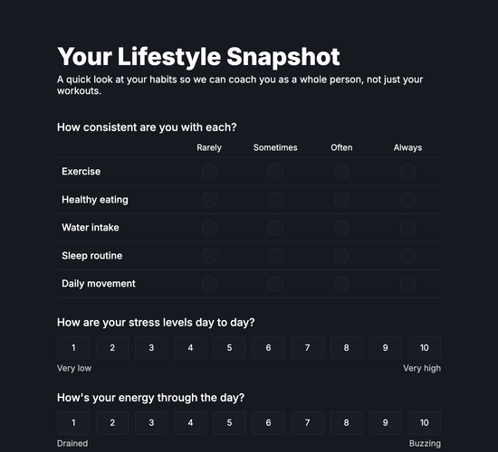 Habit & Lifestyle Questionnaire Form