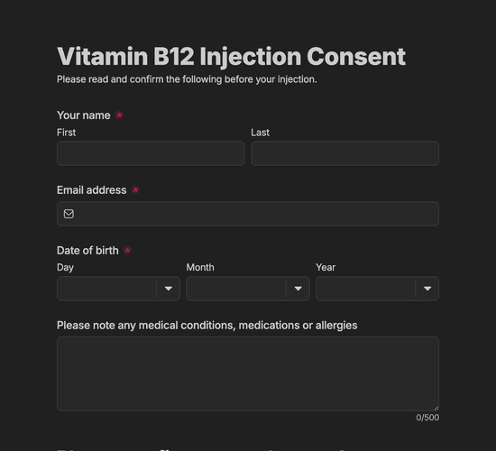 Vitamin B12 Injection Consent Form