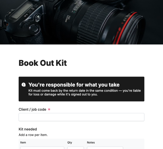 Kit & Equipment Loan-Out Form