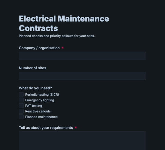 Electrical Maintenance Contract Inquiry Form