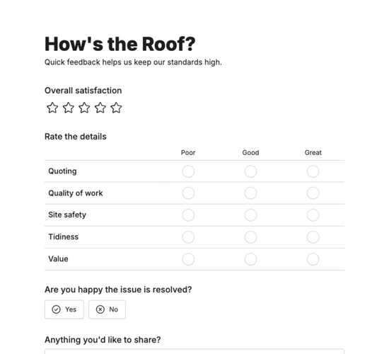 Roofing Work Feedback Form