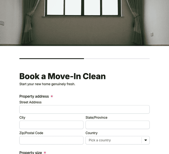 Pre-Tenancy Move-In Clean Booking Form