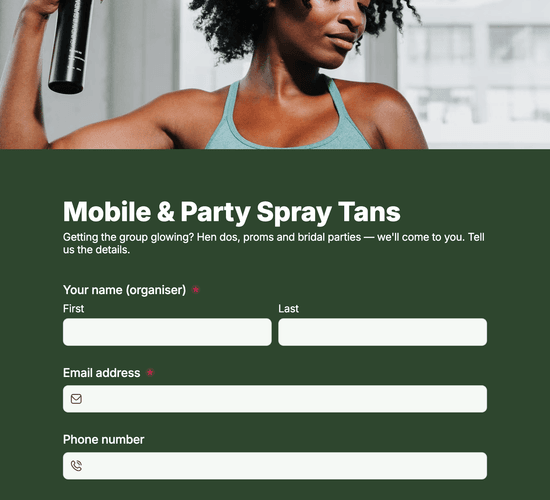 Mobile & Party Spray Tan Booking Form