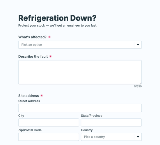 Commercial Refrigeration Callout Form