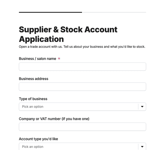 Beauty Supplier & Stock Account Application Form
