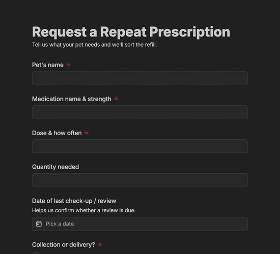 Repeat Prescription Request Form