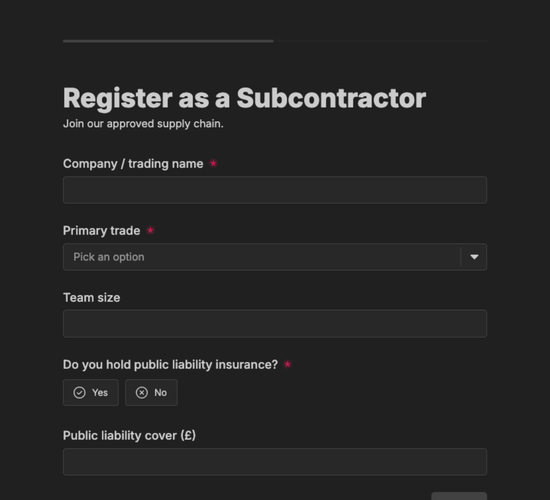 Building Subcontractor Registration Form