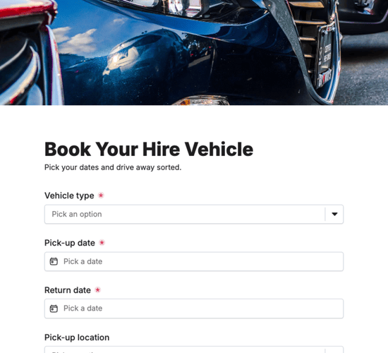 Vehicle Hire Booking Form