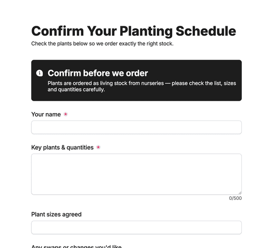 Planting Schedule Confirmation Form
