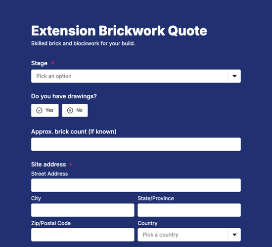 Extension Brickwork Quote Form