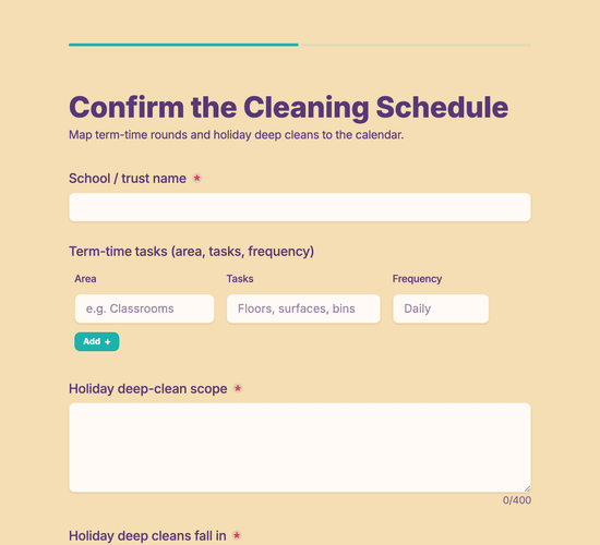 Term-Time & Holiday Cleaning Schedule Form