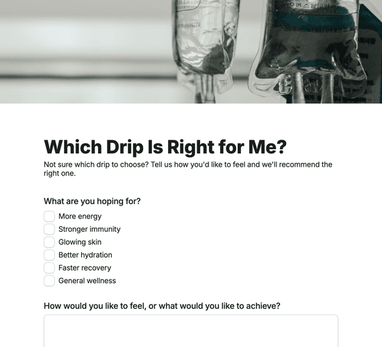 IV Drip Menu Selection Enquiry Form