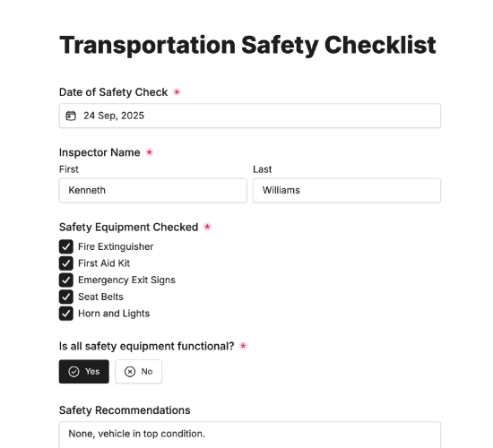 Transportation Safety Checklist Form