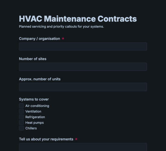 HVAC Maintenance Contract Inquiry Form