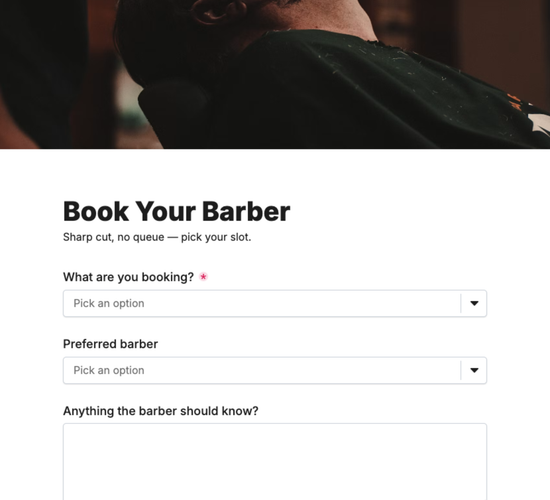 Barber Appointment Booking Form